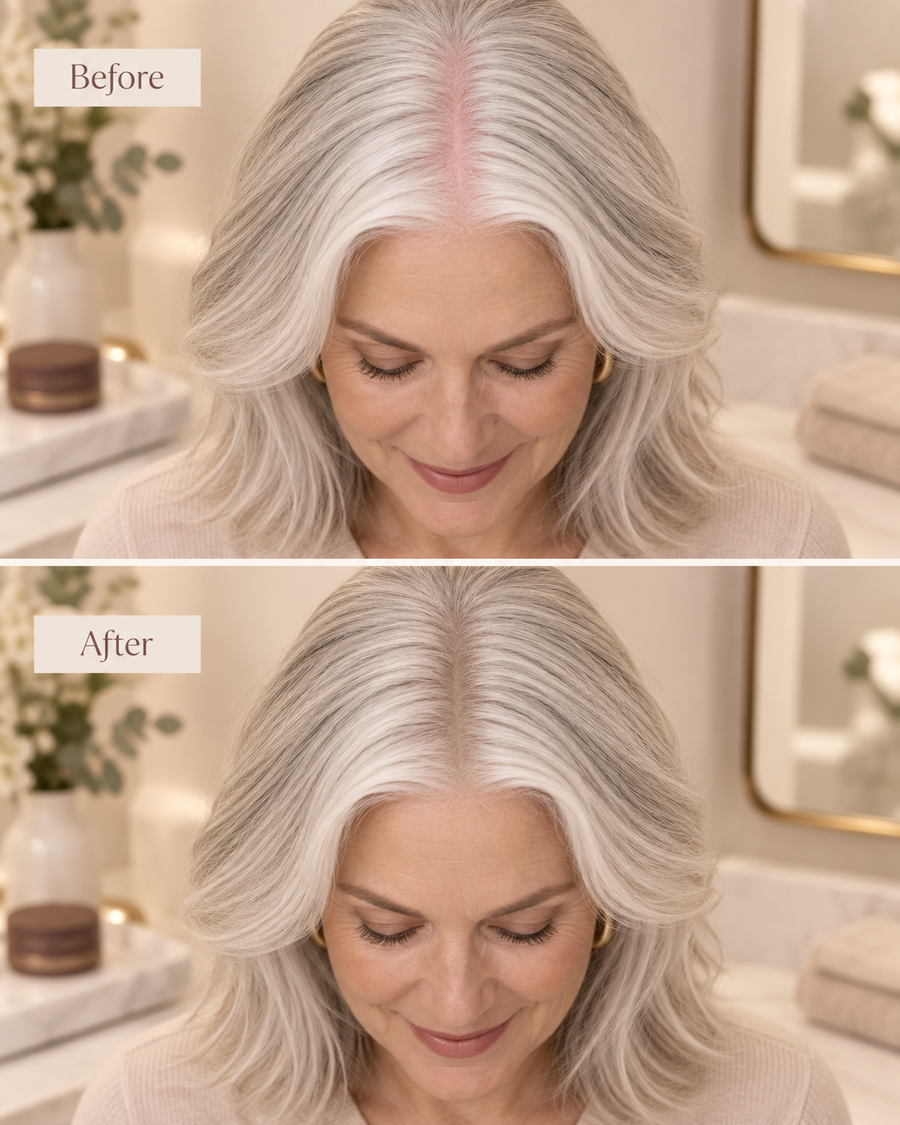 Silver hair scalp contrast demonstration